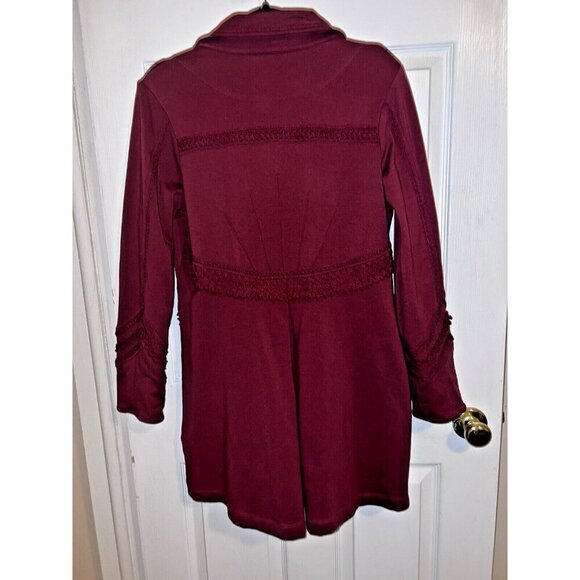 SOFT SURROUNDINGS Rachel Embroidered Burgundy Stretch Button Down Coat - Picture 10 of 15